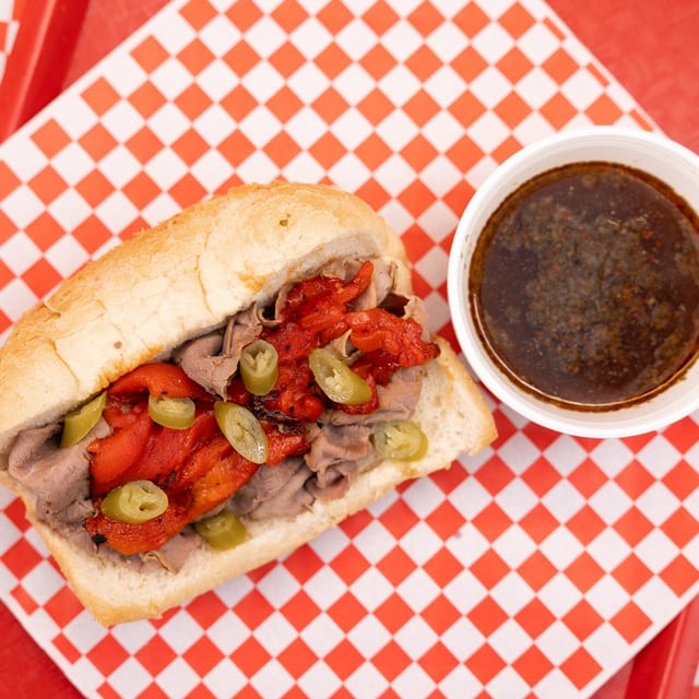 Chicago Beef & Sausage Combo Sandwich.