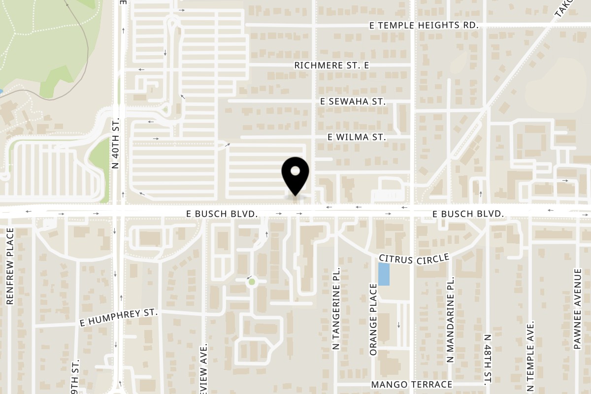 Map showing the location of Mel's Hot Dogs on 4136 E Busch Blvd in Tampa